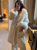 Women's Solid Color Lace Up Fur Collar Woolen Overcoat Bathrobe Style Long Loose Coat Advanced Atmosphere Autumn Winter Overwear