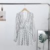 Polka Dot Puff Sleeve Dress Women's V-neck Waist Cinching Pleated Mini Dresses Spring Lady Elegant Casual Wear