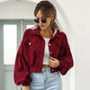 Autumn Cropped Corduroy Jackets Overcoat Single Breasted Lantern Sleeve Coats Women Vintage Winter Women Jacket 18047