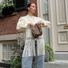 Women's Tassel Hem Vintage Tops Long Sleeved Single Breasted Button Out Stand Up Collar Coat Autumn Bohemian Street Daily Outfit