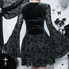 Elegant Vintage Mall Gothic Velvet Dresses Grunge Punk Style Flocked Bandage Dress Women Flare Sleeve Party Alt Outfit