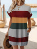 Chic Plus Size Dress: Elegant Stripes, Roll-Up Sleeves, Pockets - Comfortable & Casual Women's Dress