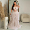 Women Tierred Mesh See Though Off Shoulder Sweetheart Collar Maxi Long Floor Length Dress Evening Sexy Party Dresses