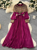 Spring Autumn French Sequin Nail Bead Long Sleeved Dress Women Elegant Temperament Birthday Party Pleated Long Dress C227