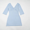 Women Y2K Twist V Neck Bodycon Mini Dress Slim Mid Sleeve Solid Color Casual Tee Dress Date Vacation Outfit