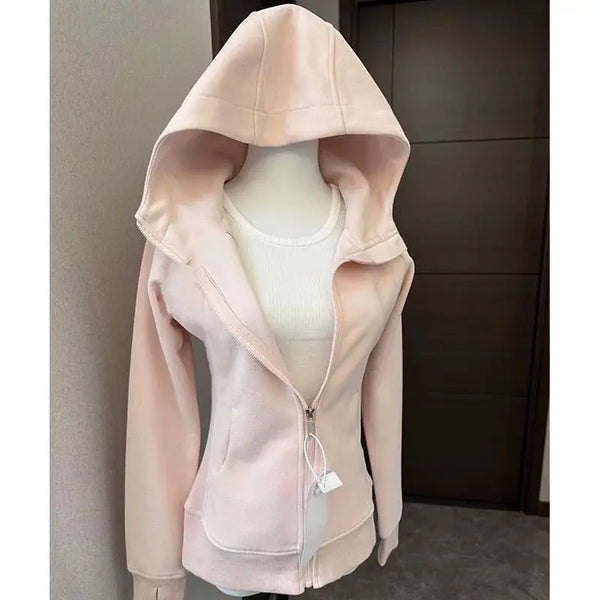 Streetwear Black Hoodie Coat Women's Clothing Hooded Zipper Slim Fit Y2k Jackets Casual Sweatshirts Tops Ropa Mujer