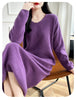 100% Merino Wool Women Long Dress Sweater V-Neck Pullover Long Dress Versatile Cashmere Knitwear Bottoming Clothing