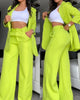 Autumn Women's Solid Notched Collar Suit Two Piece Business Office Casual Elegant Womens Blazer Coat Trousers Set