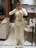 Fall Winter Knitted Suit Solid Cardigan Top Women's O neck Knitted Sweater Straight Trousers Two Piece Set Casual