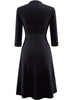 Women 3/4 Sleeve Elegant Autumn Cren Neck Work Office Loose A-Line Business Print Casual Fit And Swing Dress