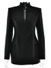 Stand Collar Long Sleeve Women Blazer Dress White Single Breasted Shoulder Pads Dress Winter Skinny Elegant Blazer Dress