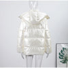 Shiny Hooded Cotton Jacket For Women Solid Long Sleeve Zipper Pockets Coats Lady Winter Street Warm Chic Outerwear