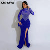 Women Long Sleeve Diamonds Rhinestones High Side Split Mermaid Midi Maxi Dress Even Sexy Party Dresses Vestidos