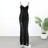 Women Black Velvet Sheer Maxi Dress Sexy Chic Mesh Patchwork Off-shoulder Waist Cinching Slim Maxi Dresses Club Party Gowns