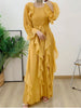 Ruffles Pleated Dress Women Round Neck Flare Sleeves Solid Maxi Belt Dresses Party Spring 2AA1502