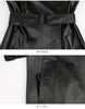 Spring Autumn Long Black Soft Faux Leather Trench Coat for Women Belt Double Breasted Elegant Overcoat 5xl 6xl