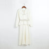 Long Sleeves with Belt Knitted Dresses Beaded Button Black Long Gown Belted Slim Bow White Dress Autumn Elegant Women's Clothing