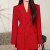 Lengthen Black Blazers Women Elegant Temperament Double-Breasted Suit Jacket Korean Chic Office Lady OL Lapel Outerwear