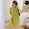 Women Pleated Single Breasted Dress Stand Theree Quarter Sleeve Tide Spring 2F0095