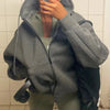 Hoodie Woman Outerwears Long Sleeve Demi-Season Women Jacket Coat Casual Sweatshirt With Zipper Grey Black Jacket Coats