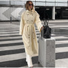 Detachable Triangle Shawl Long Puffer Coat Stand Collar Waist Tie Belt Button Solid Loose Women Coats Winter Commute Outfit