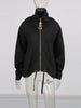 Chic Splicing Personalized Zippers Jacket For Women Lapel Collar Long Sleeve Loose Coat Female Autumn