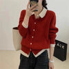 Polo Collar Knitt Sweater Women Design Feeling False Two Piece Blouse Cardigan Autumn Winter Versatile Knitt Coat Female