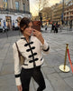 Chic Single-breasted Short Jacket Women Contrast Full Sleeve Cropped Stand Collar Napoleon Coat Lady Daily Street Wear