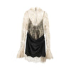 Elegant Satin Floral Lace Patchwork Mini Dress For Women Irregular Hem Long Sleeve Dresses Lady Chic Evening Party Vestidos