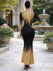 Womens Elegant Crew Neck Long Sleeve Evening Party Floor Length Print Casual Long Mermaid Bodycon Sheath Long Dress