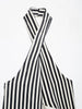 Fall Striped Patchwork Women Blue Suit Neck-mounted Vest+ Modern Straight Pants Night Party Streetwear Set