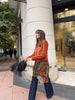 Chic Orange Velvet Lapel Short Jacket Women Solid Loose Single Breasted Full Sleeves Pockets Jackets Lady Casual Daily Wear