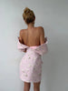 Elegant Women's Printed Buttons Short Dress Waist Cinched Shoulder Pads High Collar Dresses Autumn Lady Holiday Party Robes