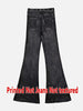 Women Faux Denim Print Flare Pants High Waist Stretch Bootcut Leggings Fake Jeans Bell Bottom Long Trousers