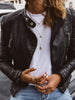 Jackets Women Elegant Stand Collar Faux Leather Coats Streetwear Zipper Splice Pockets Jacket Slim Fit High Street