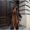 Women's Warm Faux Fur Spliced Cotton Coats Loose Lapel Long Sleeve Pockets Thicken Jacket Winter Lady Chic Outwear