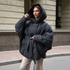Hooded Batwing Sleeve Tie Waist Puffer Coat Fit Quilted Warm Winter Women Street Outerwear Chic Casual Outfit