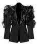 Women Black Ruffles Shaped Elegant Slim Blazer Lapel Long Sleeve Jacket Tide Spring Autumn 7AB8042