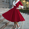 Year Christmas Dress Women Christmas Sexy Costume Long Sleeve V Neck Plush Warm Party Pleated Elegant Tunic Swing Dresses