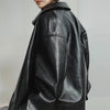 Women's Retro Black Leather Jacket Short Motorcycle Style Jackets with Metal Buttons Versatile Autumn and Spring Outerwear