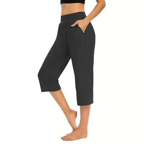 Casual Loose Elastic Pocket Pure Color Women's Seven-Foot Pants Simple Design Comfortable Fit Long Trousers