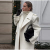 Vintage Large Lapel Tweed Long Coat Women Elegant Loose Double Breasted Belt Coats Lady Winter Classic Chic Street Overcoat