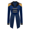 Womens Circus Ringmaster Costume Tuxedo Party Showman Tailcoat Blazer Stand Collar Fringed Shoulder Board Velvet Jacket Coat