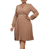 Elegant Dresses Woman V Neck Full Sleeve Pleated Mid Calf Belt Waisted African Female Birthday Party Dress
