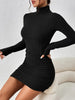 Autumn Women Mini Dresses For Solid Long Sleeves Turtleneck Sexy Bodycon Sheath Dress Club Elegant Party Dress Pullover Clothing