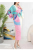 Pleated Dress For Women V-neck Batwing Sleeves Spliced Contrast Color Dresses Female Clothing 2YA2012