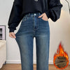 Winter Thickened Women's Mink Velvet Jeans Loose Straight Warm Soft Fleece Elastic High Waist Female Pants Black Blue