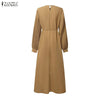 Modest Hijabs Abaya Long Dresses Women Muslim Ramadan O-Neck Pleated Lantern Sleeve Solid Color Ruffles A-Line Robes 3XL