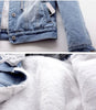 Women Jacket Women Denim Jacket Winter Women's Denim Coat with Furry Hood Plush Lining Stylish Button Closure for Windproof