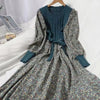 Autumn Winter Korean Patchwork Bandage Long Sleeved Knitted Dress Women's Slim Sweet Corduroy Flower Dresses